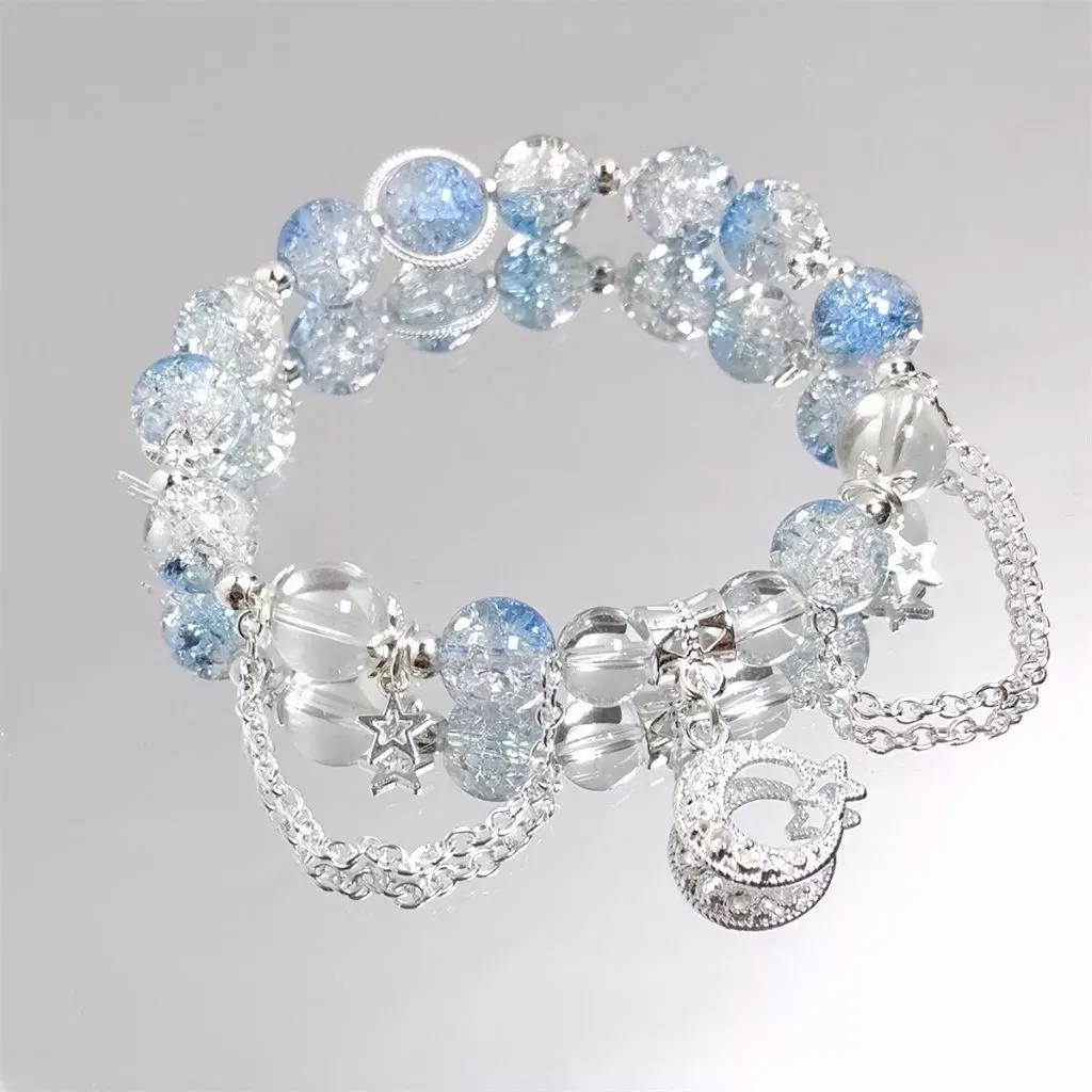 Vòng tay charm pha lê xanh trăng sao đan sẵn K&P Atelier